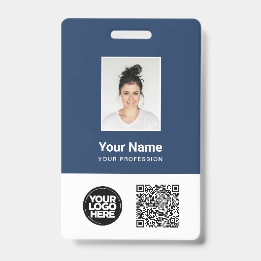 社員カスタムの写真、Qrおよびバーコード、ロゴ、名前 バッジ (正面)