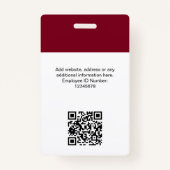 社員カスタムの写真、Qrコード、ロゴ、名前 バッジ (裏面)