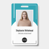 社員カスタムの写真IDロゴティール（緑がかった色）青 バッジ (正面)