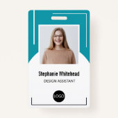 社員カスタムの写真IDロゴティール（緑がかった色）青 バッジ (正面)