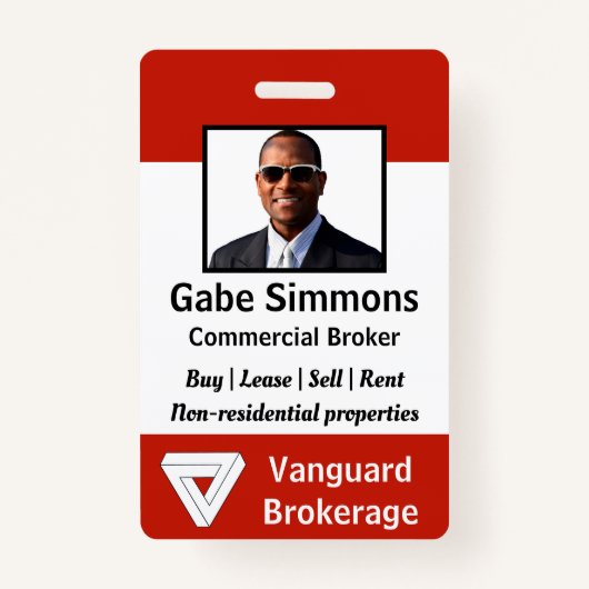 社員カスタムの写真ID – 赤、縦 バッジ (正面)