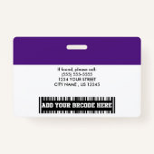 社員カスタムロゴおよび写真とバーコード名 バッジ (裏面)