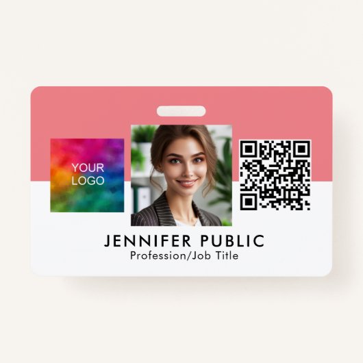 社員カスタム写真はこちらビジネスロゴQRコード バッジ (正面)