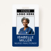 社員カスタム写真会社ロゴIDネイビー バッジ (正面)