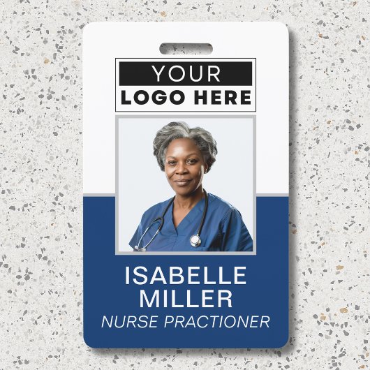 社員カスタム写真会社ロゴIDネイビー バッジ