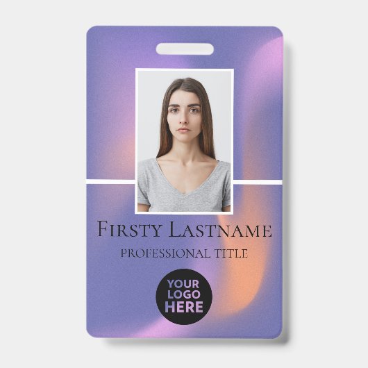 社員カスタム写真、バーコード、ロゴ、名前 バッジ (正面)