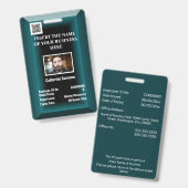 社員カスタム証 |フォトロゴの青いティール（緑がかった色） バッジ (表裏)