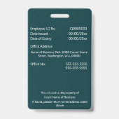 社員カスタム証 |フォトロゴの青いティール（緑がかった色） バッジ (裏面)