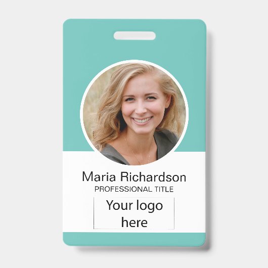 社員カスタム、写真、バーコード、ロゴ、名前バッジ バッジ (正面)