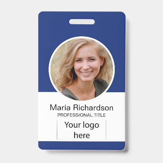 社員カスタム、写真、バーコード、ロゴ、名前バッジ バッジ (正面)