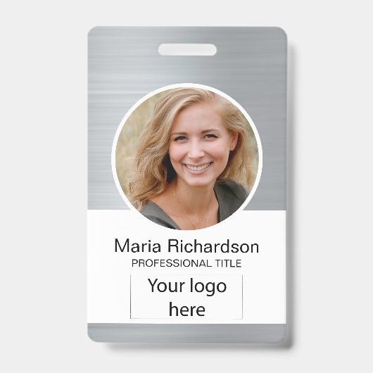 社員カスタム、写真、バーコード、ロゴ、名前バッジ バッジ (正面)