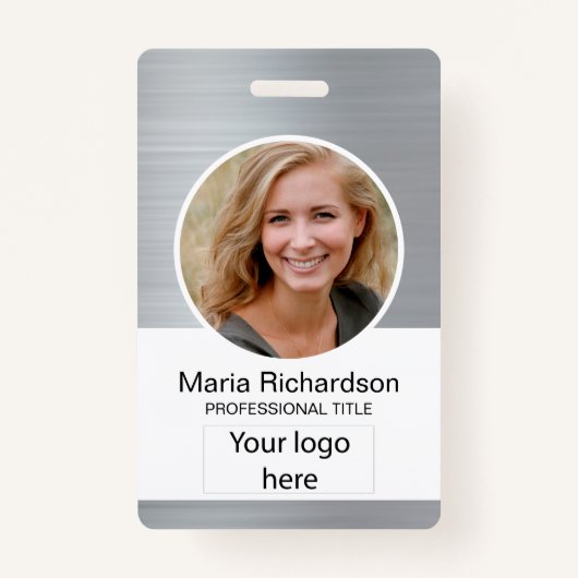 社員カスタム、写真、バーコード、ロゴ、名前バッジ バッジ (正面)