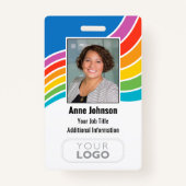 社員カラフルロゴ写真IDレインボーカラー バッジ (正面)