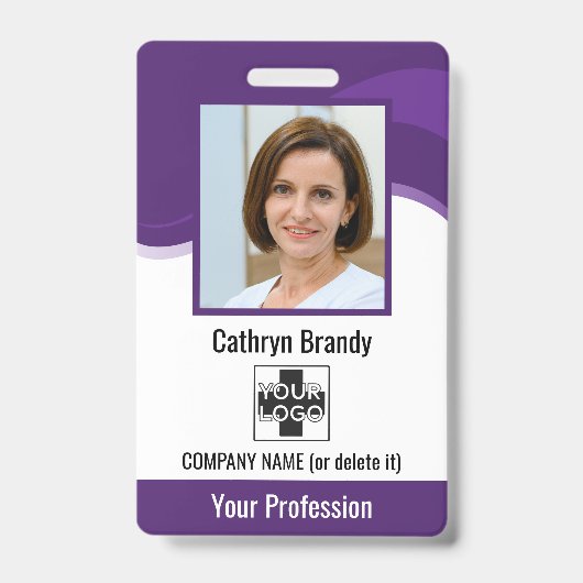 社員パーソナライズされた、写真、バーコード、ロゴ バッジ (正面)