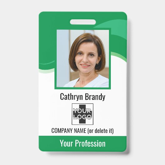 社員パーソナライズされた、写真、バーコード、ロゴ バッジ (正面)