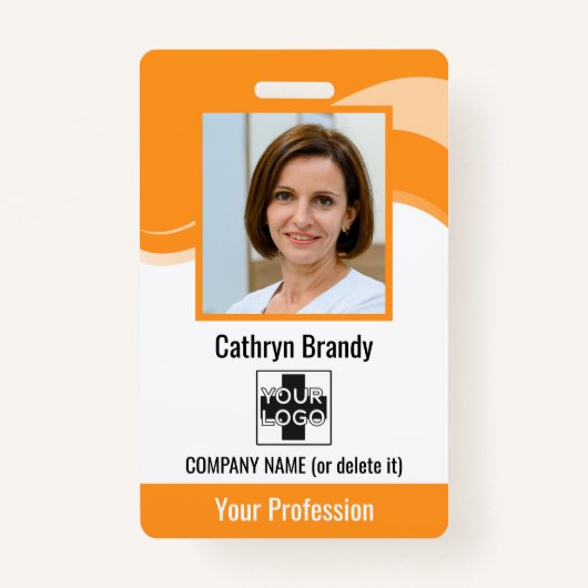 社員パーソナライズされた、写真、バーコード、ロゴ バッジ (正面)