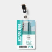 社員モダンの写真、バーコード、ロゴ、名前ID バッジ (正面 （クリップ付）)