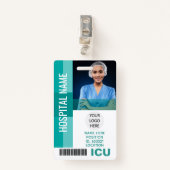 社員モダンの写真、バーコード、ロゴICU ID バッジ (正面クリップ)