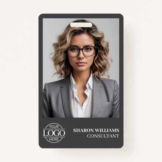 社員モダンパーソナライズされた写真会社のロゴ バッジ (正面)