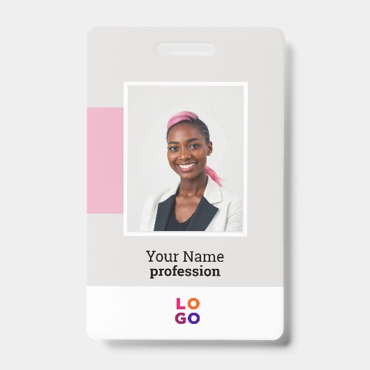 社員モダンロゴ、写真、Qrコード、名前 バッジ (正面)