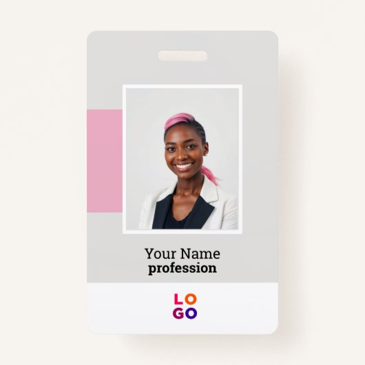 社員モダンロゴ、写真、Qrコード、名前 バッジ (正面)