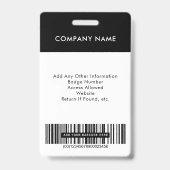 社員ロゴバーコード黒い写真ID バッジ (裏面)