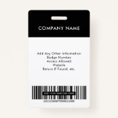 社員ロゴバーコード黒い写真ID バッジ (裏面)