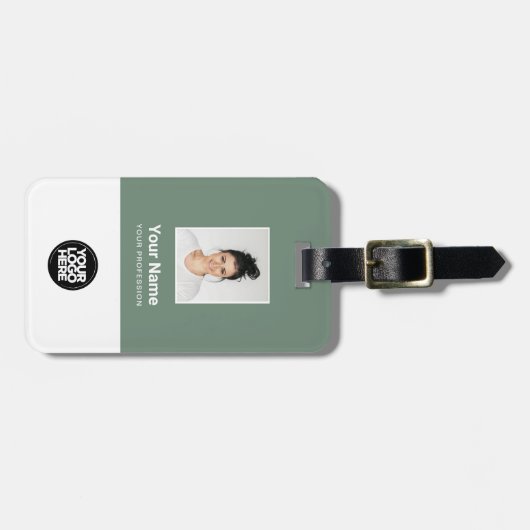 社員企業のの写真、バーコード、ロゴ、名前 ラゲッジタグ (正面横)