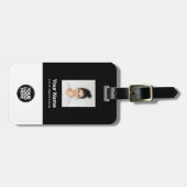 社員企業のの写真、バーコード、ロゴ、名前 ラゲッジタグ (正面横)