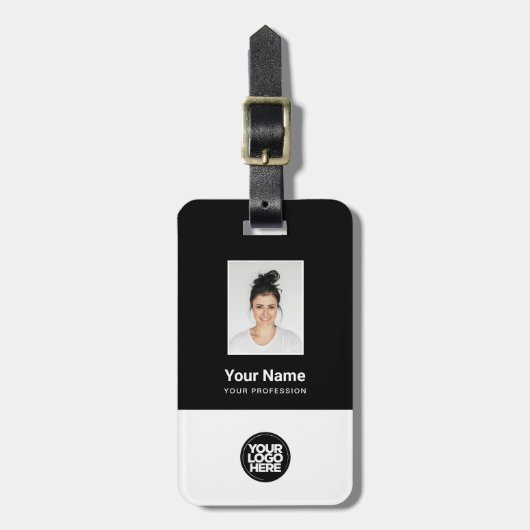 社員企業のの写真、バーコード、ロゴ、名前 ラゲッジタグ (正面縦)