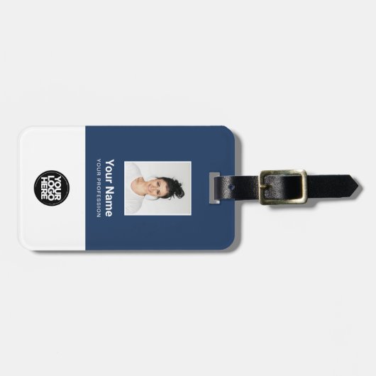 社員企業のの写真、バーコード、ロゴ、名前 ラゲッジタグ (正面横)