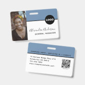 社員会社ID写真ロゴQRコードデニムブルー バッジ (正面＆裏面)