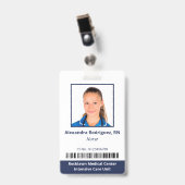 社員写真バーコード白青病院ID バッジ (正面 （クリップ付）)
