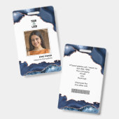 社員写真モダンネイビーブルーバラ金ゴールドゲート バッジ (正面＆裏面)