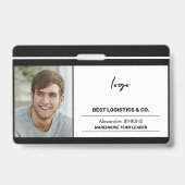 社員写真ロゴテキストと裸のコードテンプレート バッジ (Front)