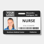 社員写真ロゴバーコード黒病院ID バッジ (正面)