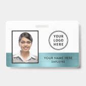 社員写真ロゴ ティールグリーン メタリック バッジ (正面)