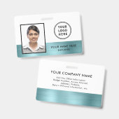 社員写真ロゴ ティールグリーン メタリック バッジ (正面＆裏面)