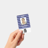 社員写真ロゴ＆バーコード 青いストライプのバッジ バッジ (手持ち)