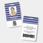 社員写真ロゴ＆バーコード 青いストライプのバッジ バッジ (表裏)