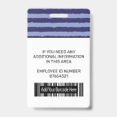 社員写真ロゴ＆バーコード 青いストライプのバッジ バッジ (裏面)