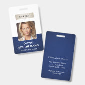 社員写真付き企業ロゴ ネイビーセキュリティ ID バッジ (正面＆裏面)