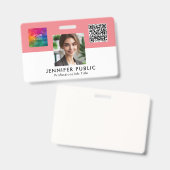 社員写真名ここにQRコード企業ロゴ バッジ (正面＆裏面)