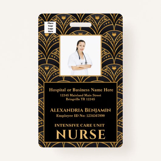 社員写真名ロゴバーコードホスピタル バッジ (正面)