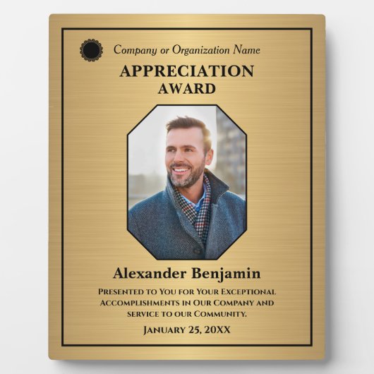 社員写真鑑賞金ゴールド賞カスタム受賞 フォトプラーク (正面)