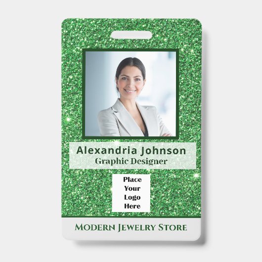 社員写真 バーコード ロゴ ID カスタム バッジ (正面)