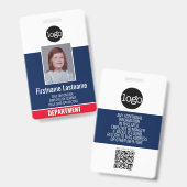 社員写真、バーコードQR、ロゴ、名前ID付き バッジ (正面＆裏面)