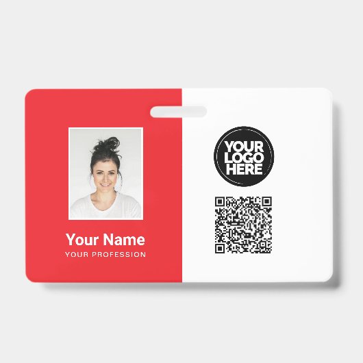 社員写真、ロゴ、職業、QRコード、名前ID バッジ (正面)