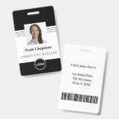 社員写真 企業ロゴ バーコードID バッジ (正面＆裏面)