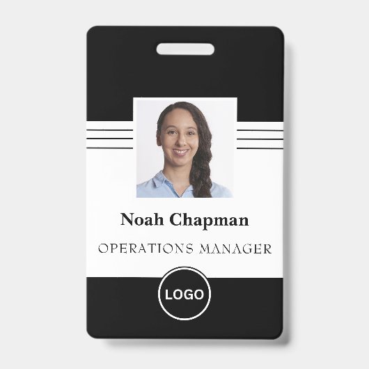 社員写真 企業ロゴ バーコードID バッジ (正面)